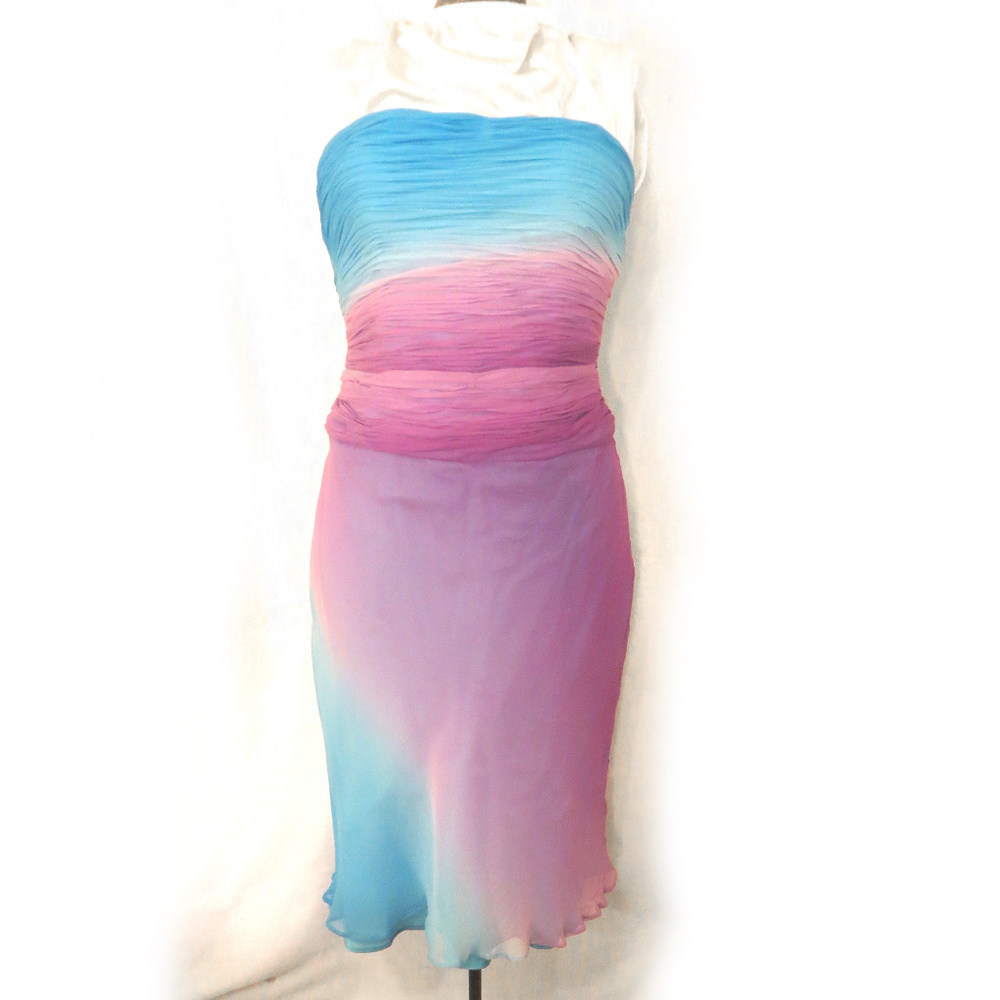 Gilar Cyan and Purple/Pink Ombre Silk Dress